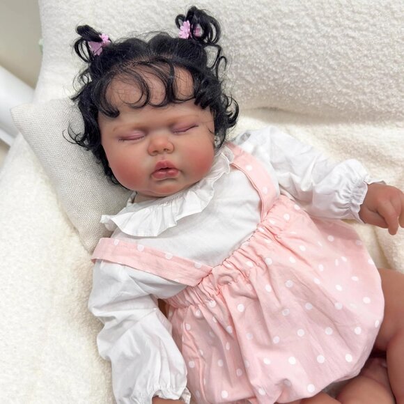 🆕 24Inch Full Silicone Lighter Brown Skin Reborn Toddler Doll with Curly Hair - Picture 6 of 6